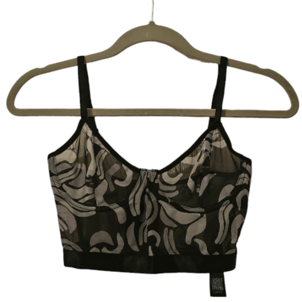Black and Grey Topshop Women's Squiggle Print Mesh II Underwire Bra